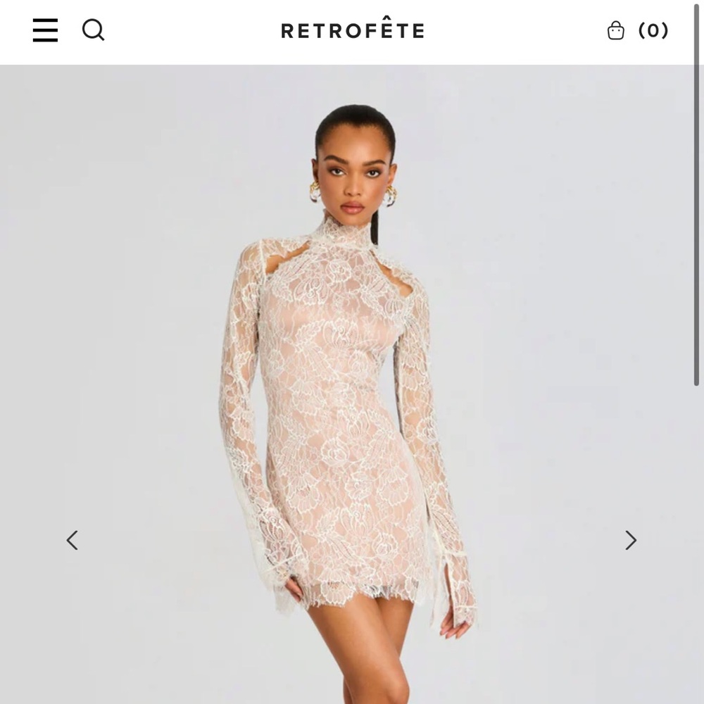 Retrofete White Lace Long Sleeve Dress